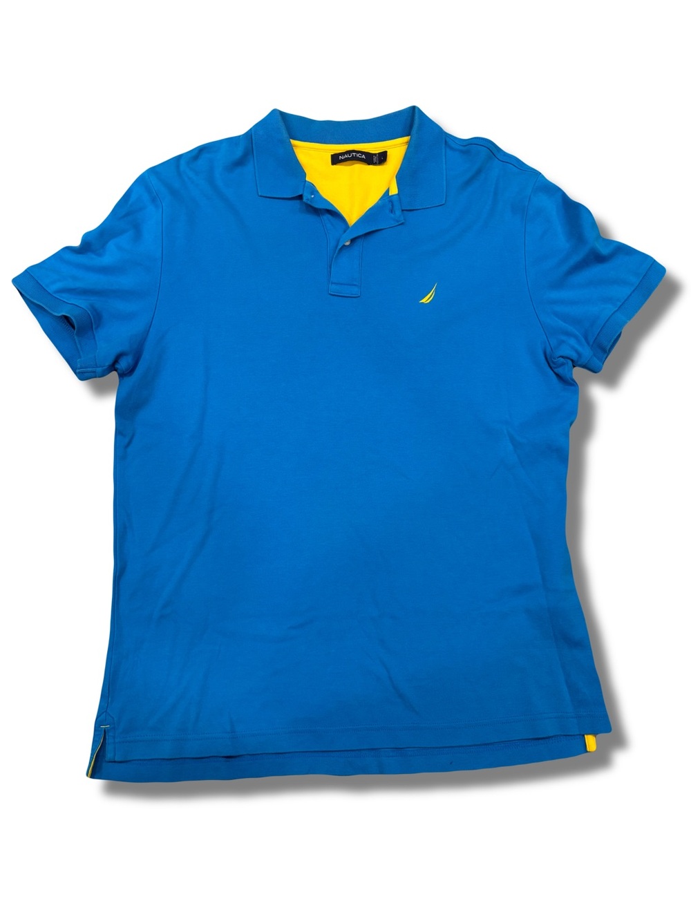 Nautica Men's Solid Blue Polo Shirt Large Short Sleeve 100% Cotton Logo Accent